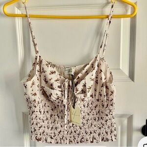 Anthropologie Dress Forum brown Floral Smocked Crop Top size medium